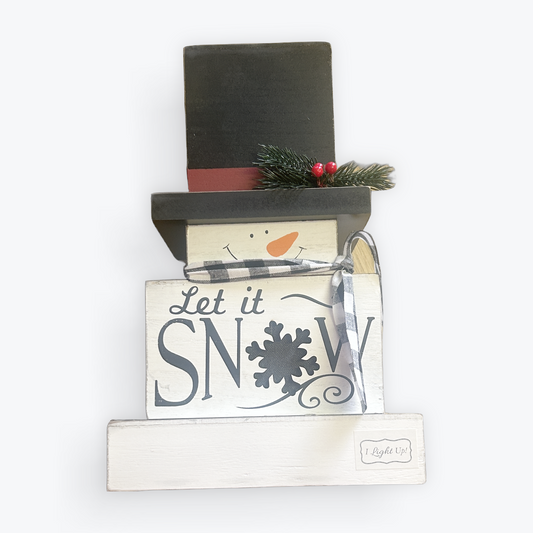 Wooden Light Up Snowman Decor