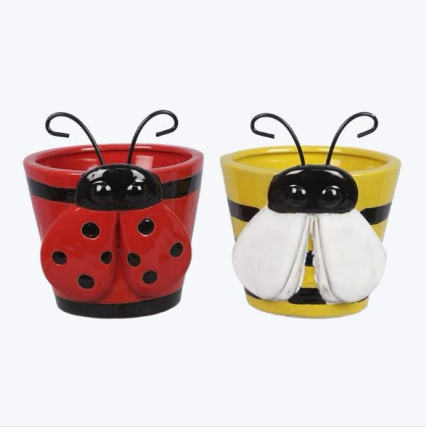 Stoneware Bee/Ladybug Planter