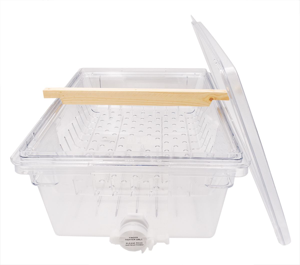 uncapping tub with drain tray, lid, and honey gate