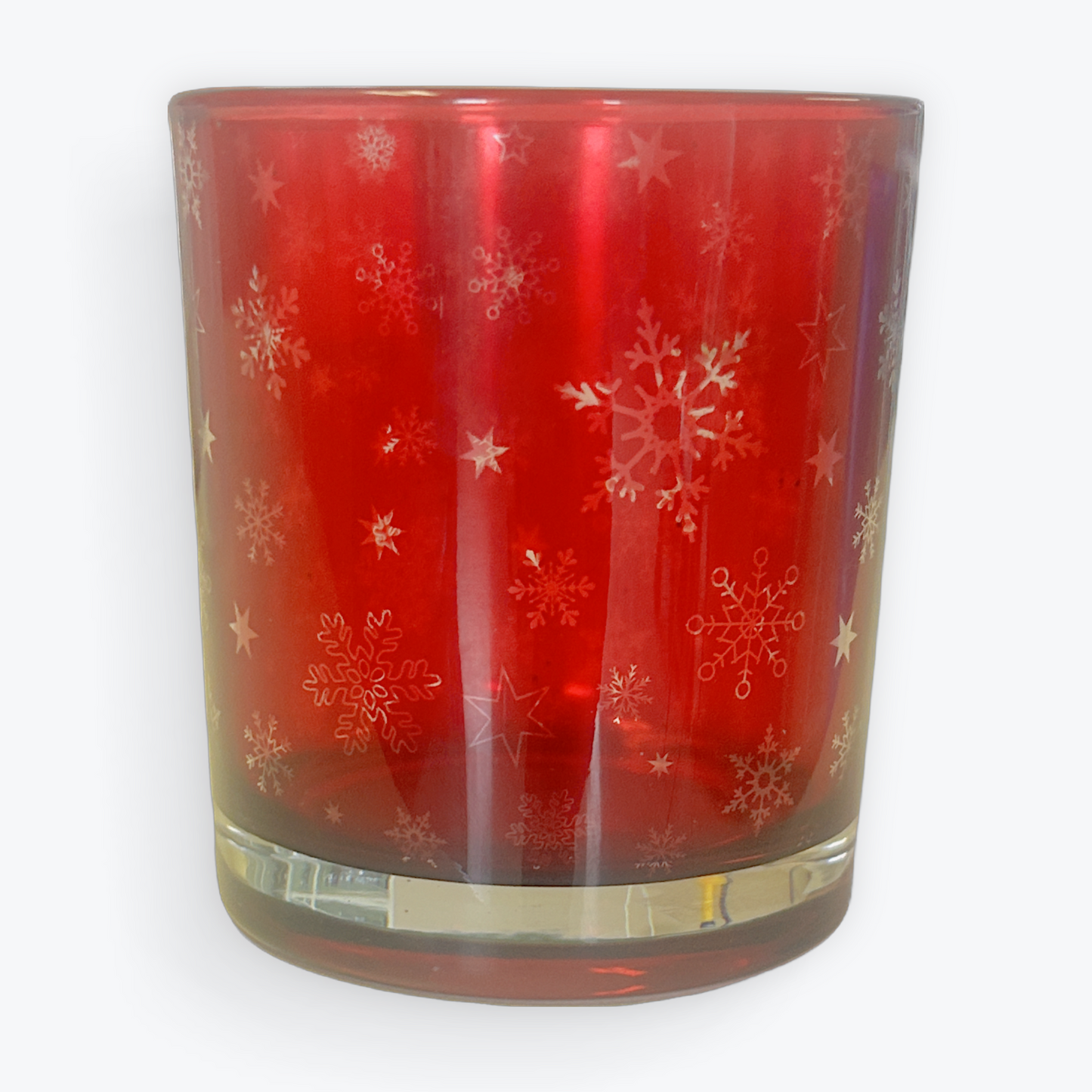 Red Glass Snowflake Candle Holder