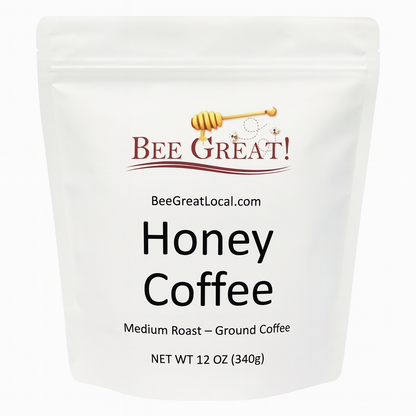 Bee Great Honey Coffee 12 oz bag medium roast ground Arabica coffee with subtle honey flavor