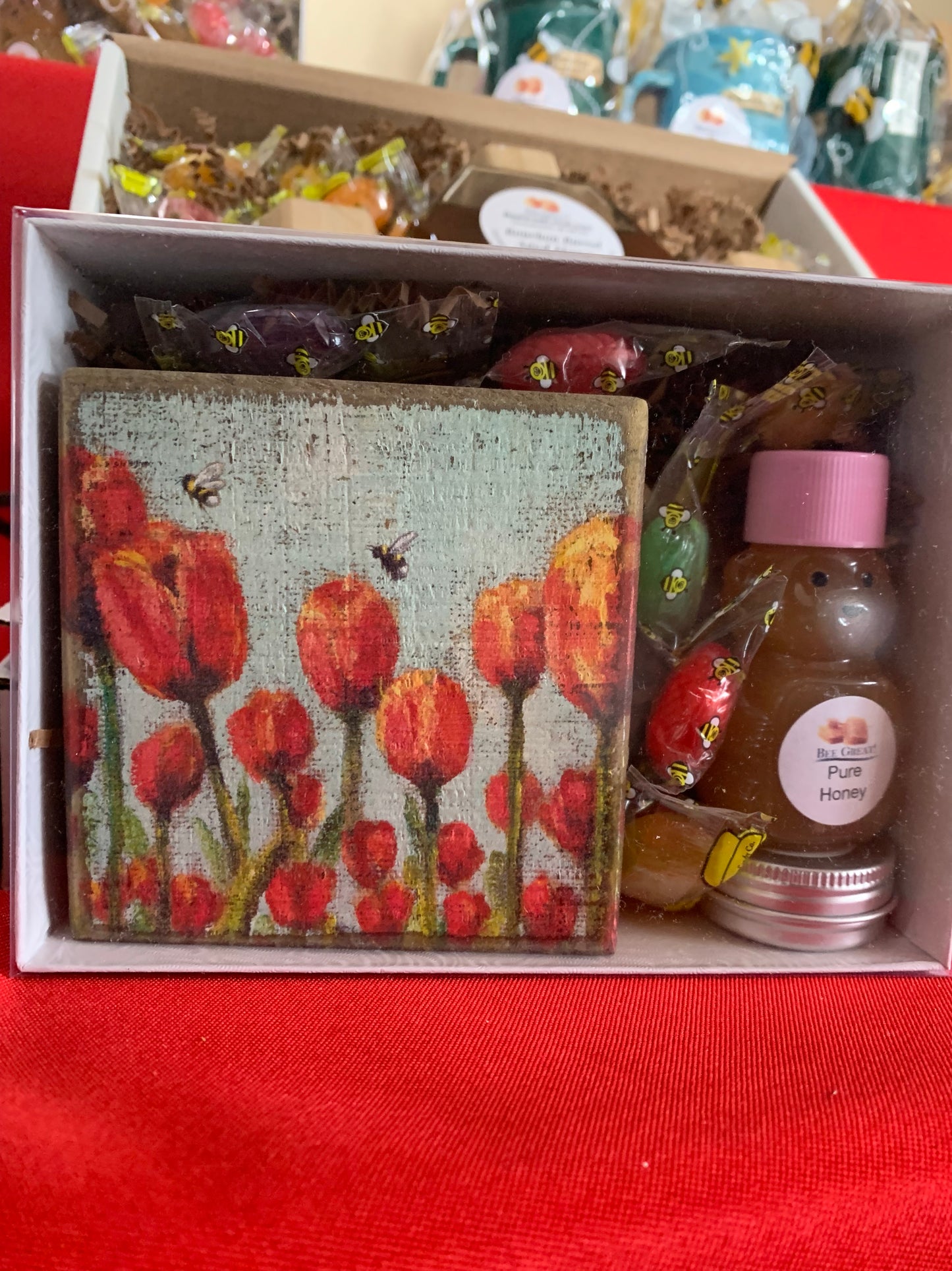 Gift Boxes with Flower and Bee Signs